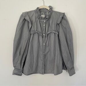 Isabel Marant Etoile Idety Shirt Blouse Top Ruffle Peasant Designer Pearl snap